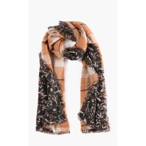 Shiraleah Fall Boho Reversible Plaid Leaf Print Fringe Blanket Scarf 28 X 80